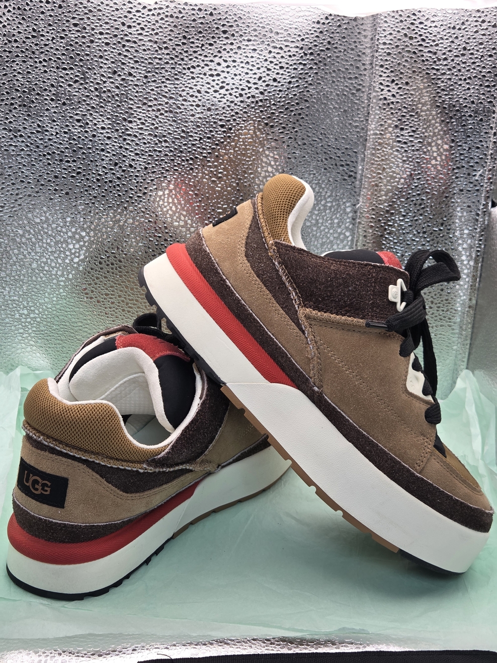 UGG Men's Brown and Red Suede Lace-Up Sneakers